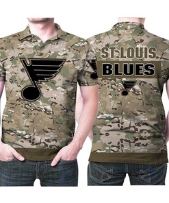 Show your support for veterans with St Louis Blues' Camouflage Veteran US Flag 3D All Over Print Polo Shirt