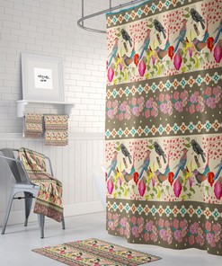 Shower Curtain ,Boho Decor, Bird Pattern, Bath Mat , Towels Option with Unique Shower Curtains Print