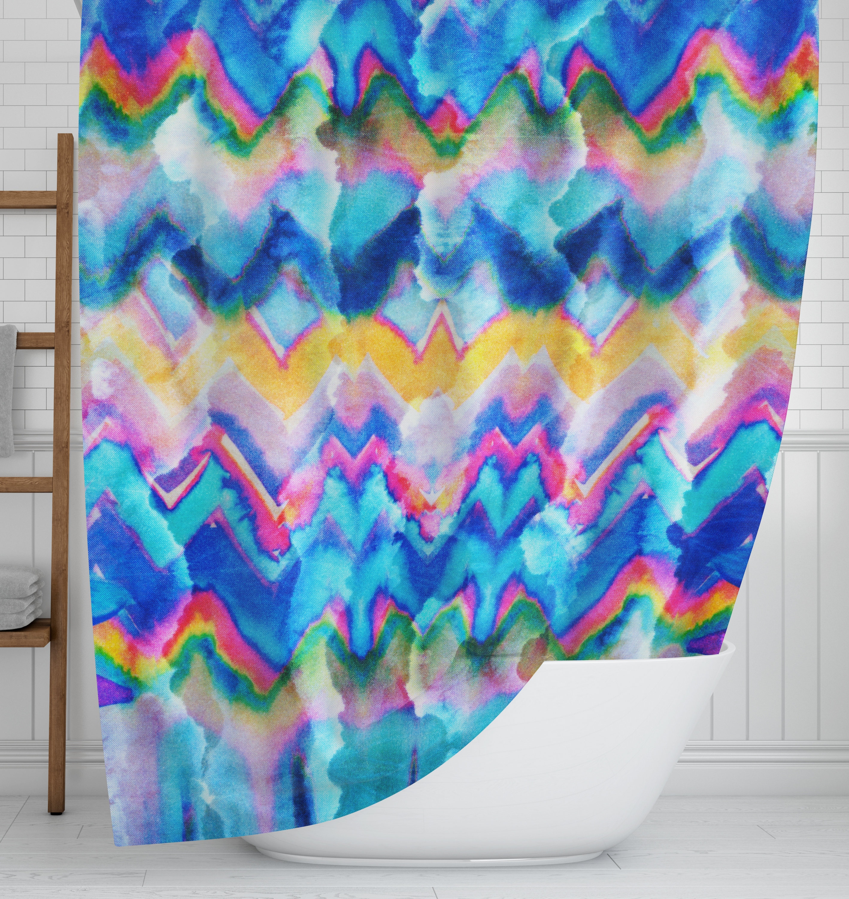 Shower Curtain, Boho Hippie, Faux Tie-Dye, Optional Towels ,Bath Mat, Colorful Bathroom Decor - Image 2