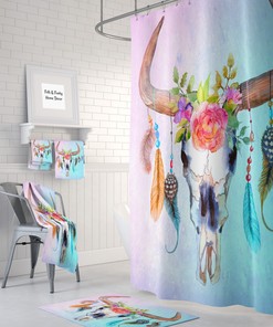 Shower Curtain, Bull Skull, Pastel Floral, Dreamcatcher ,Boho Shower Curtains, Bath Towels