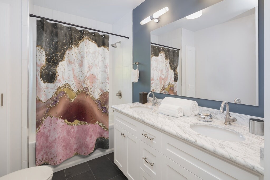 Shower Curtain Set for Restroom Decor - 71 x 71 inch Design and Bath Accessories Included - Image 2