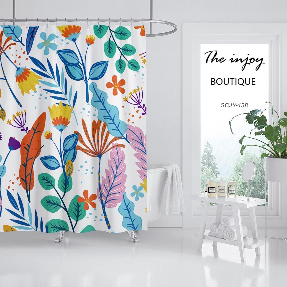 Shower Curtains Decorative, Colorful Flowers with Unique Design, Tropical Plants Bathroom Bathtubs Home Decor - Image 2
