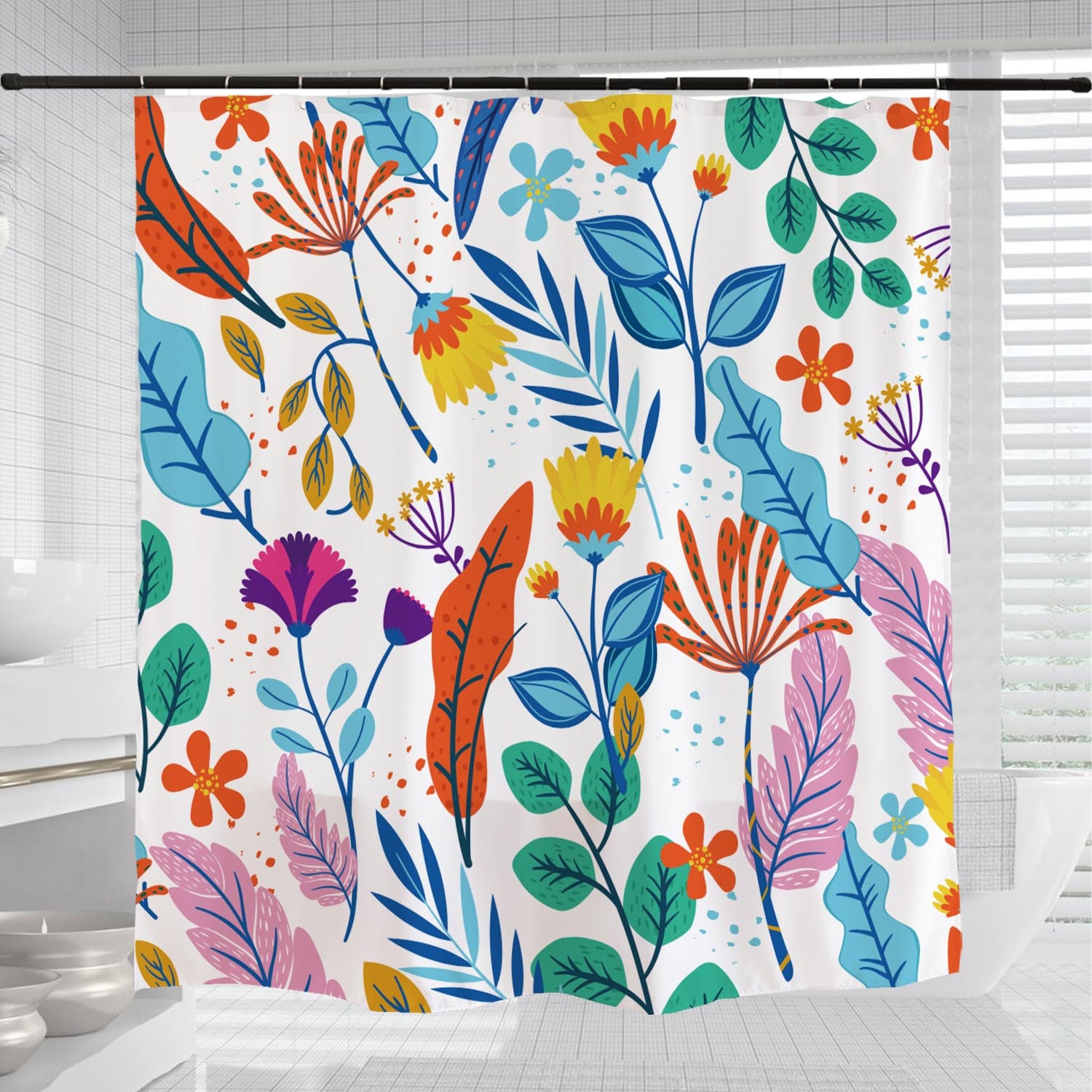 Shower Curtains Decorative, Colorful Flowers with Unique Design, Tropical Plants Bathroom Bathtubs Home Decor - Image 3
