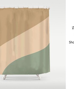 Sideling Shower Curtain, Modern Art Bathroom Decor with Abstract Light Brown Beige Green Design, Custom Sizes Available
