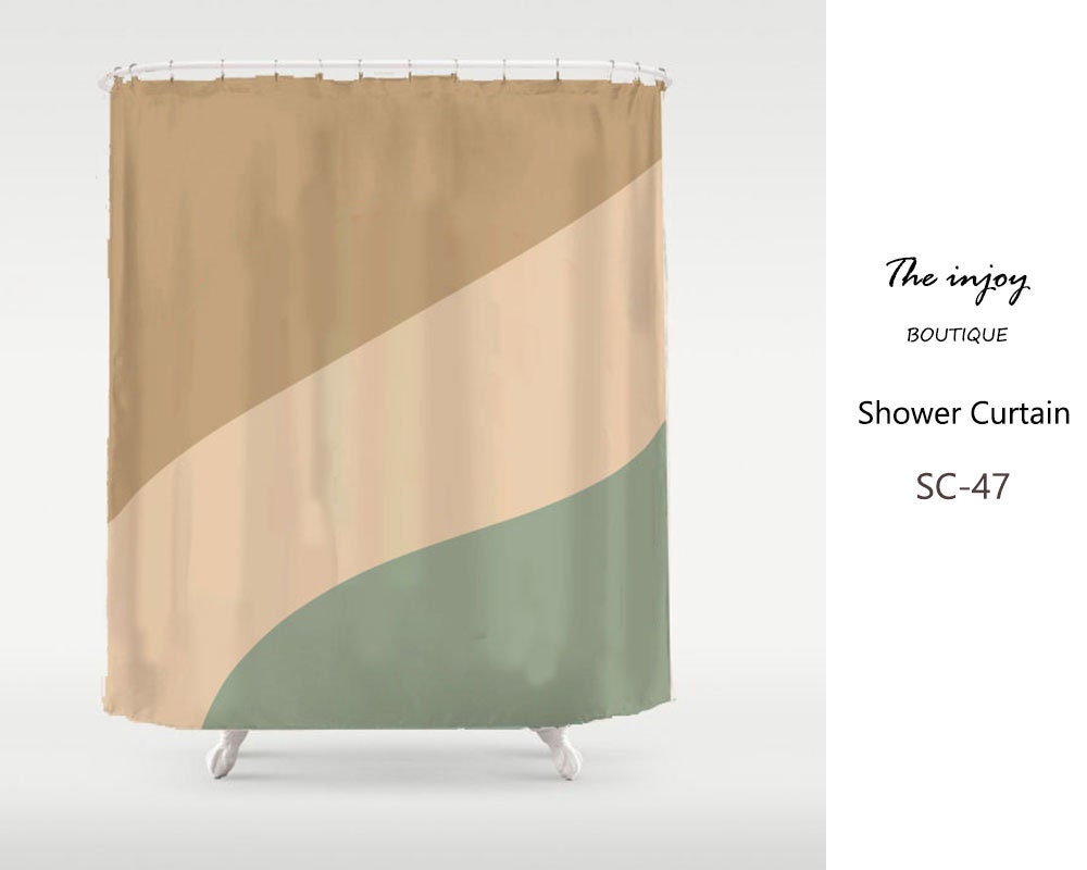 Sideling Shower Curtain, Modern Art Bathroom Decor with Abstract Light Brown Beige Green Design, Custom Sizes Available