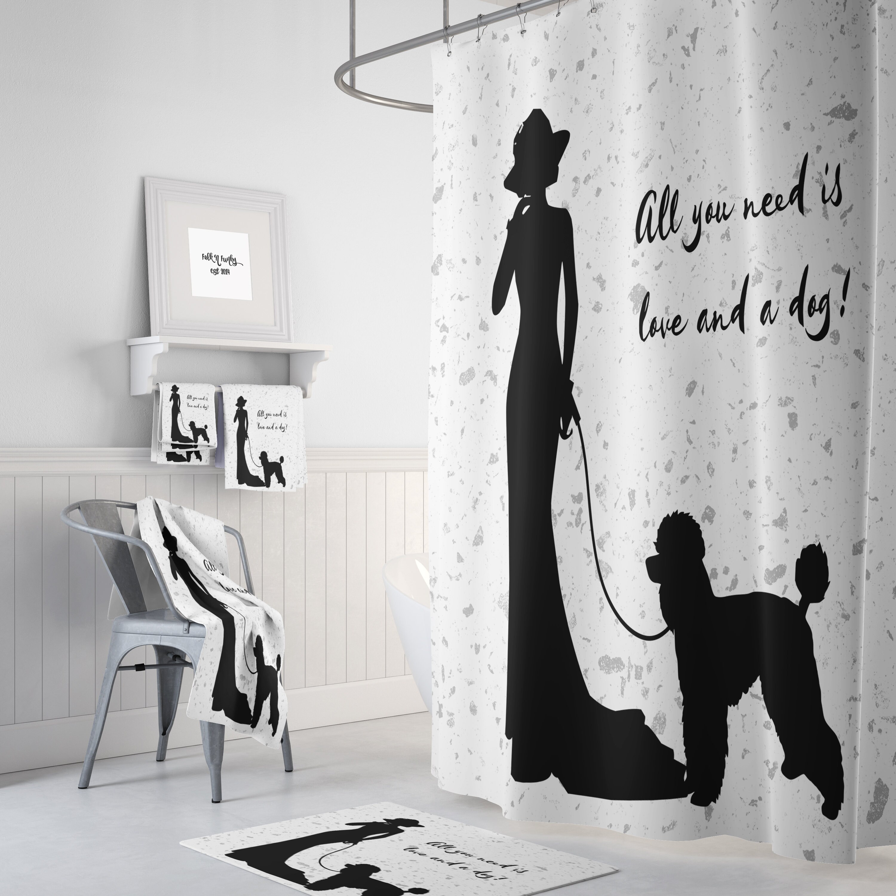 Silhouette Shower Curtain Set with All You Need Is Love and A Dog Bath Mat and Towels for a Pet-Friendly Bathroom Decor - Image 2