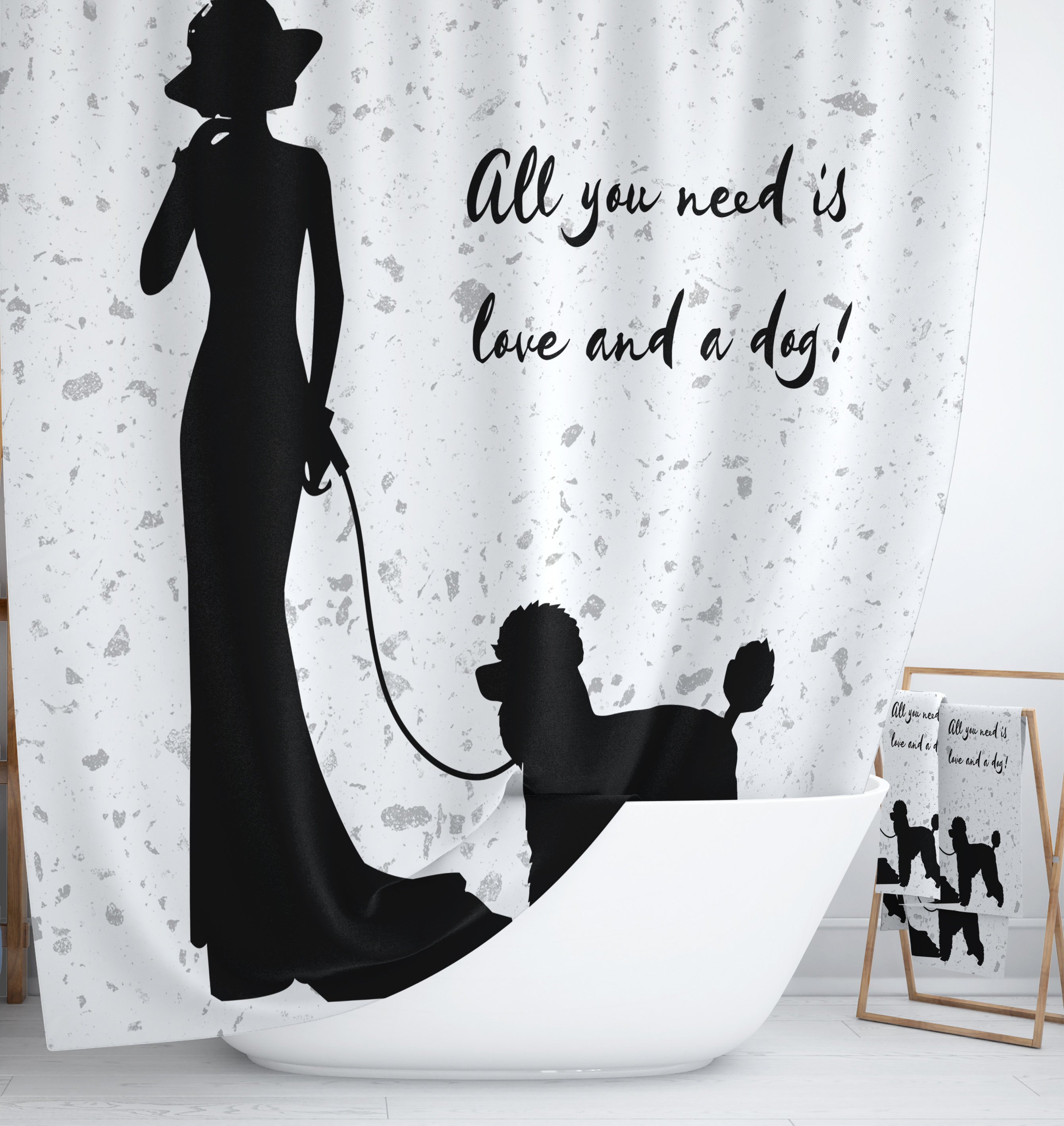Silhouette Shower Curtain Set with All You Need Is Love and A Dog Bath Mat and Towels for a Pet-Friendly Bathroom Decor - Image 3