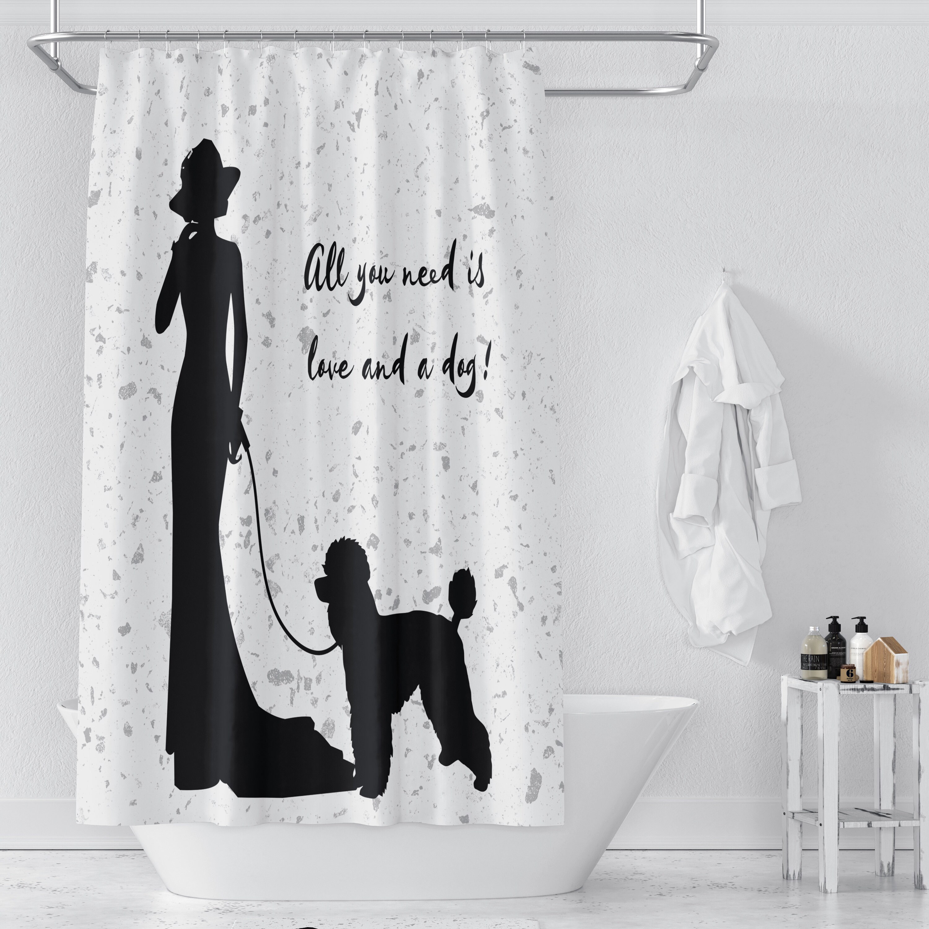 Silhouette Shower Curtain Set with All You Need Is Love and A Dog Bath Mat and Towels for a Pet-Friendly Bathroom Decor - Image 4