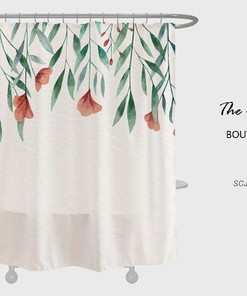 Simple Flowers Shower Curtain, Customizable Size, Plant Floral Bathroom Decor