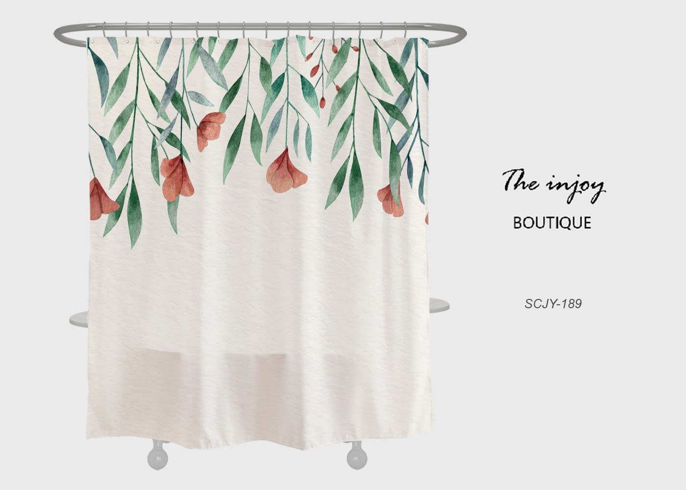 Simple Flowers Shower Curtain, Customizable Size, Plant Floral Bathroom Decor