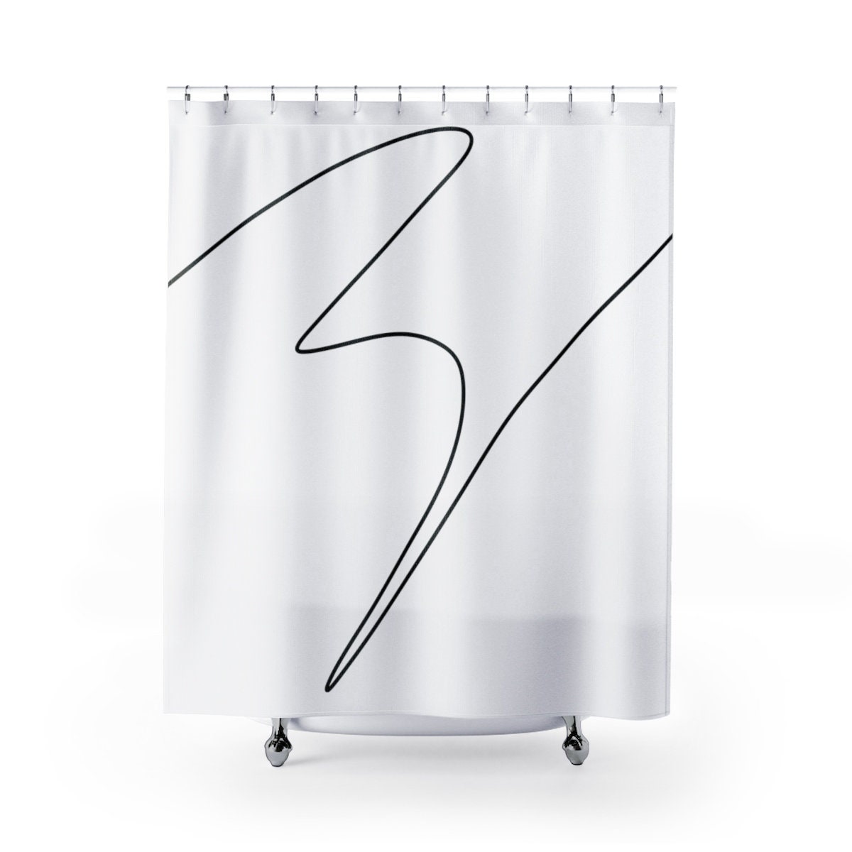 Simple One Line Abstract Shower Curtain Modern Minimalist Bath Curtain for Abstract Black and White Bathroom Decor - Image 3