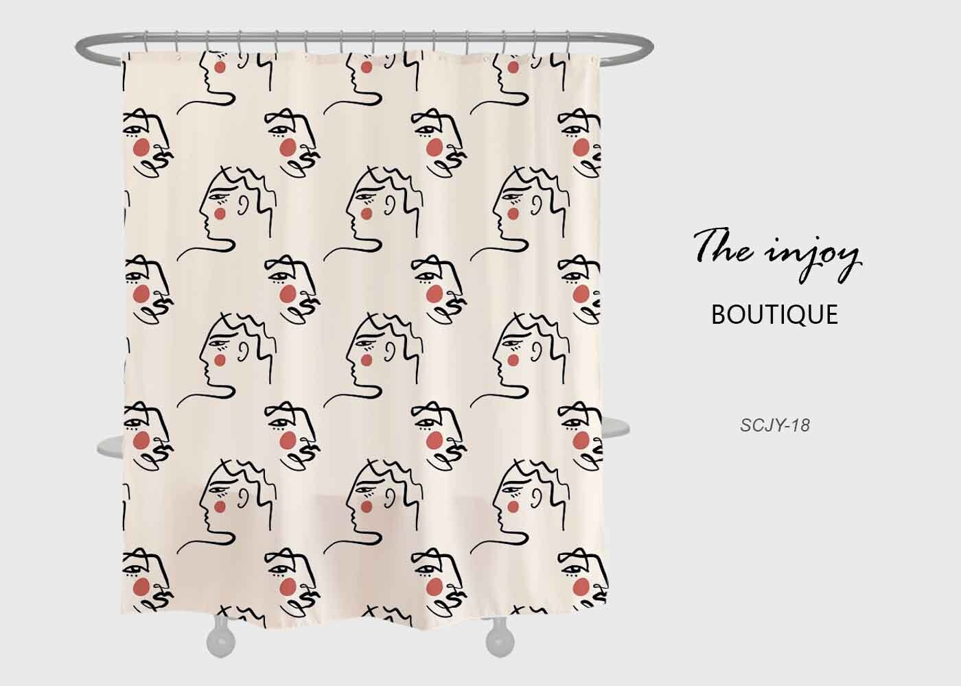 Simple Style Art Line Pattern Shower Curtain | Waterproof & Washable for Bath | Customized Sizes