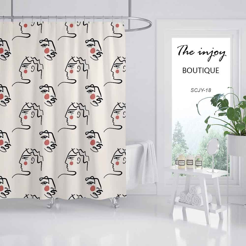 Simple Style Art Line Pattern Shower Curtain | Waterproof & Washable for Bath | Customized Sizes - Image 2