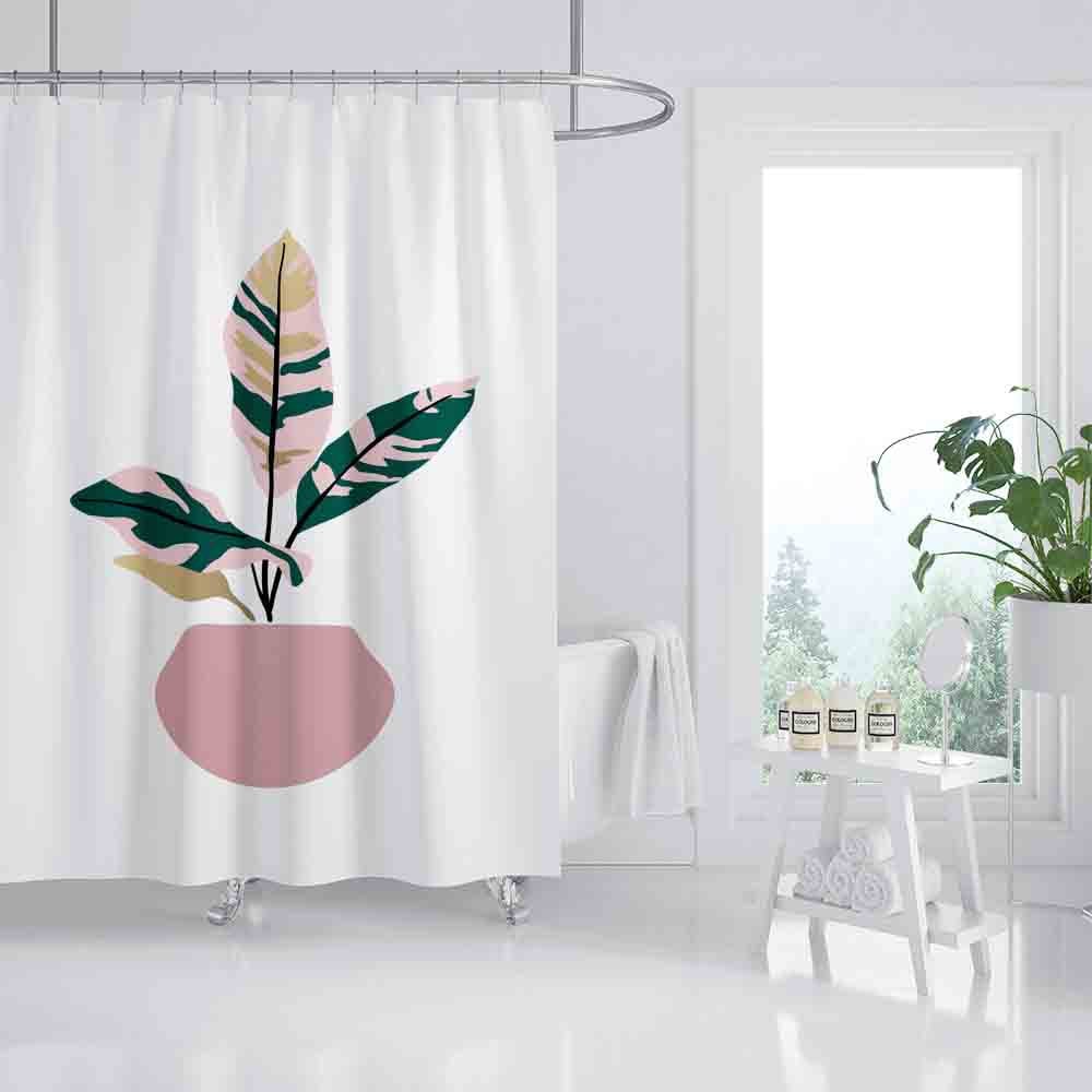 Simple and Elegant Leaves Shower Curtain, Waterproof Bathroom Decor, Customizable Sizes - Image 2
