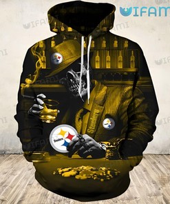 Skeleton In Suit Playing Poker - Steelers All Over Print Hoodie