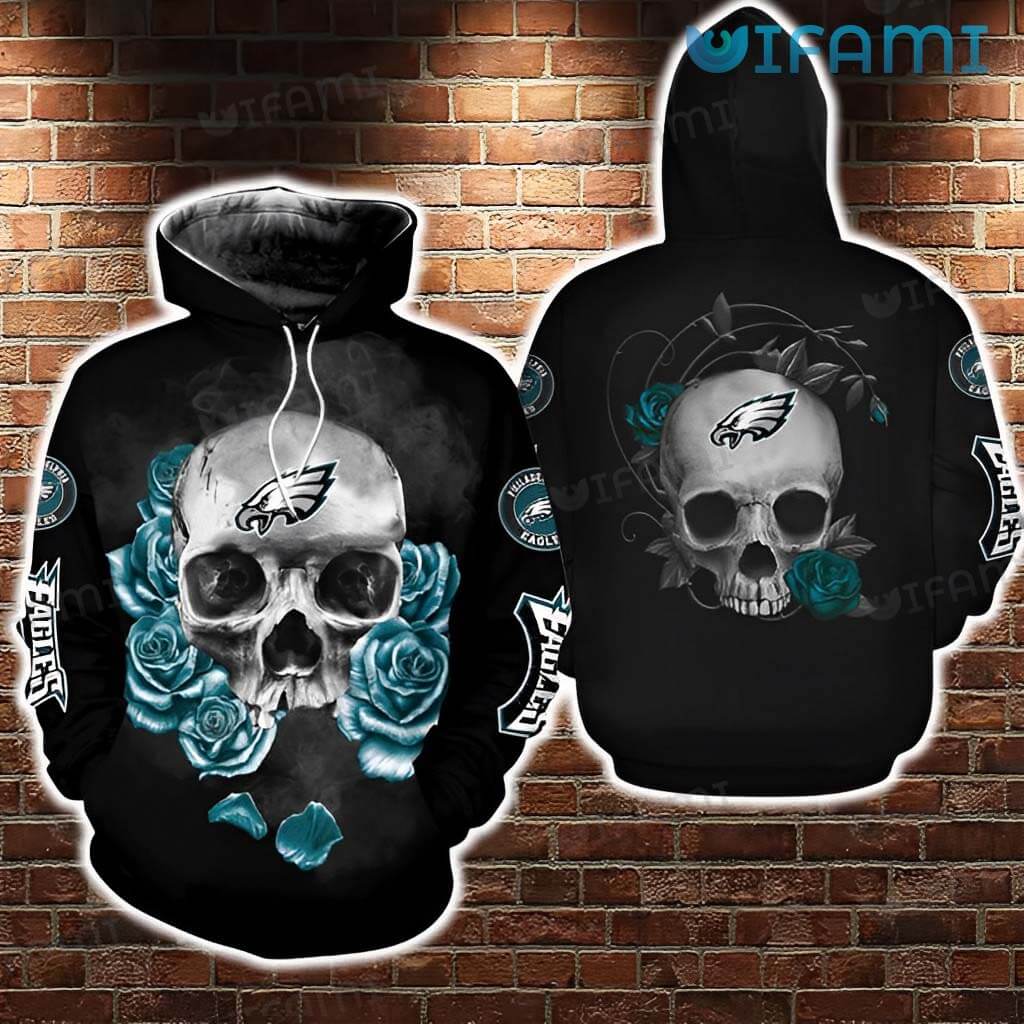 Skeleton Roses Black Unique Philadelphia Eagles 3D Hoodie with Custom Print
