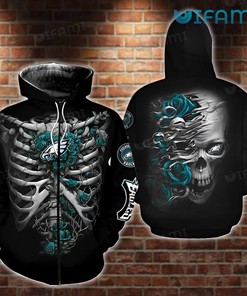 Skeleton Roses Logo Philadelphia Eagles 3D Zip Up Hoodie with Custom Print