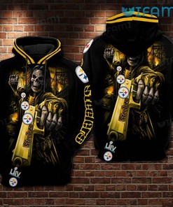 Skeleton Shooting Guns Logo - Steelers All Over Print Hoodie