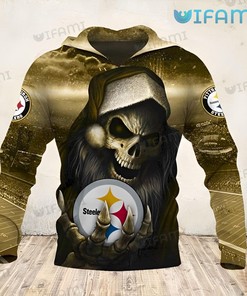 Skeleton Wearing Santa Hat - Steelers All Over Print Hoodie