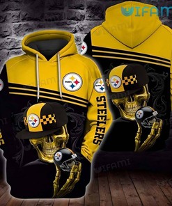 Skeleton With Hat Holding Football Helmet - Steelers 3D All Over Print Hoodie