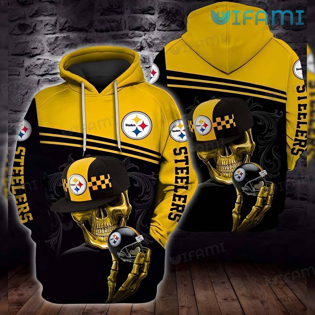 Skeleton With Hat Holding Football Helmet - Steelers 3D All Over Print Hoodie