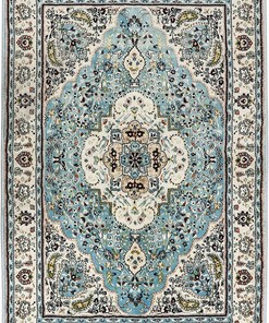 Sky/Baby Blue Persian Floral Medallion Area Rug with Vortex Rugs for Living Room - Washable Non-Slip Carpet