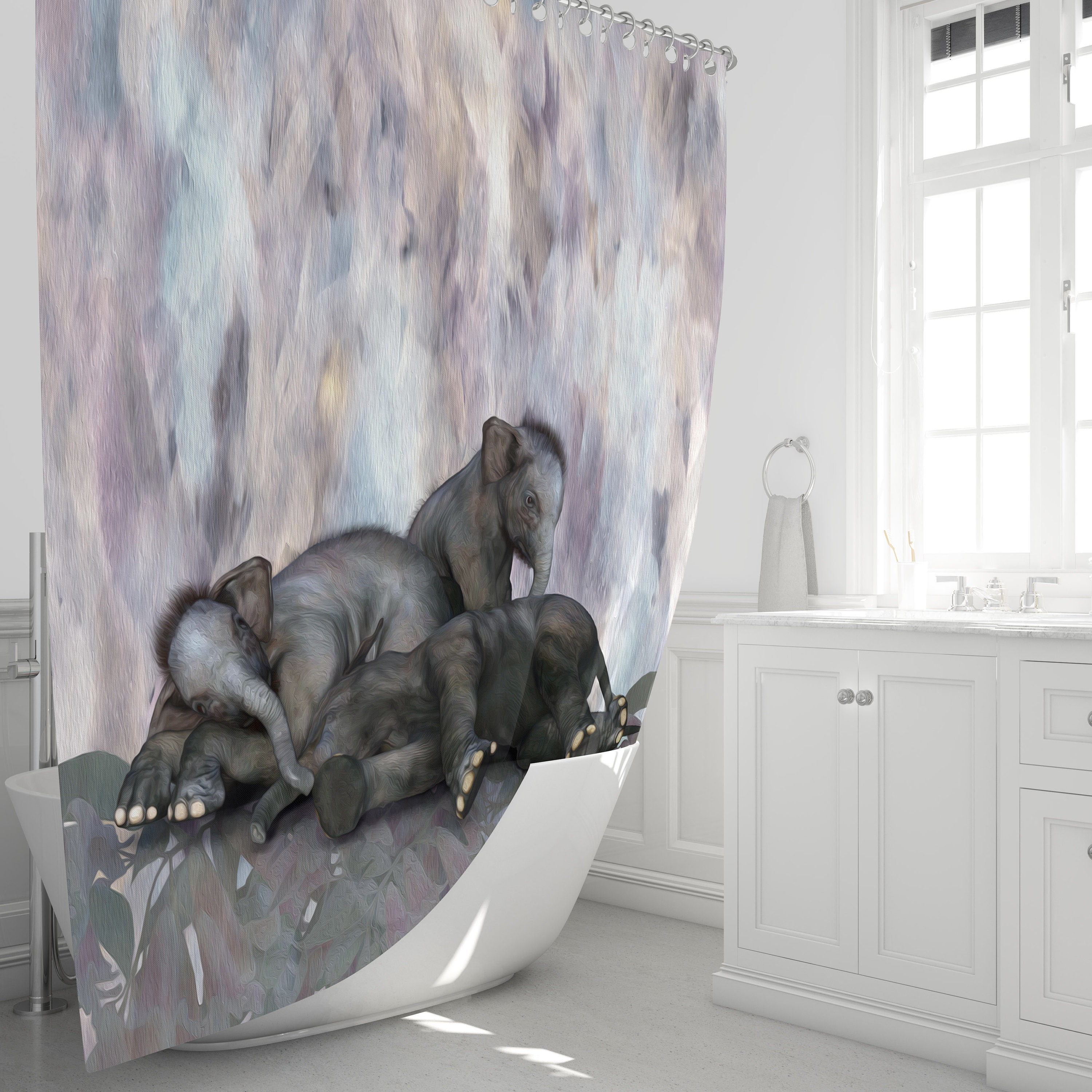 Sleepy Elephants Shower Curtain Set with Matching Bath Accessories - Image 2
