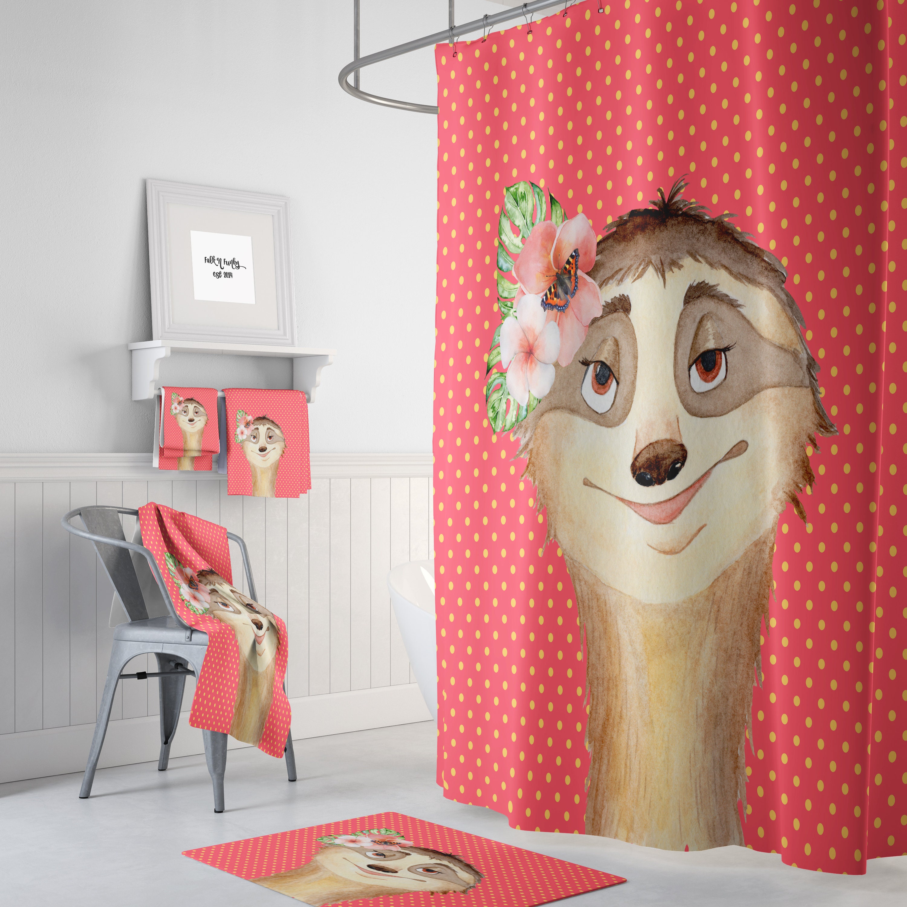 Sloth Disney Shower Curtain Set with Optional Pink Coral Bathroom Accessories
