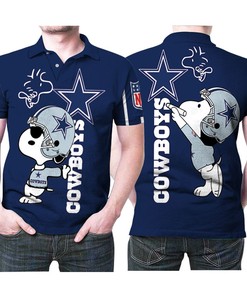 Snoopy supports Dallas Cowboys with his Snoopy lean on NFL logo 3D All Over Print Polo Shirt