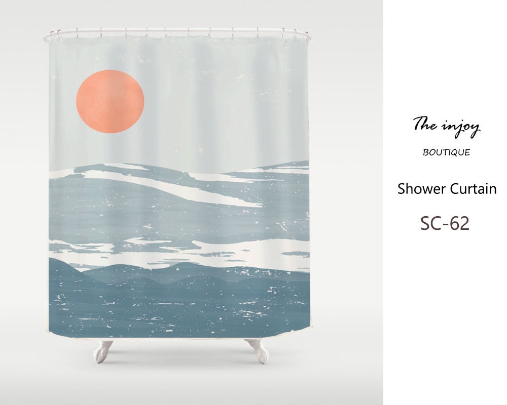 Snow Mountain and Blue Sea Shower Curtain - Waterproof and Washable for Modern Art Bathroom Decor