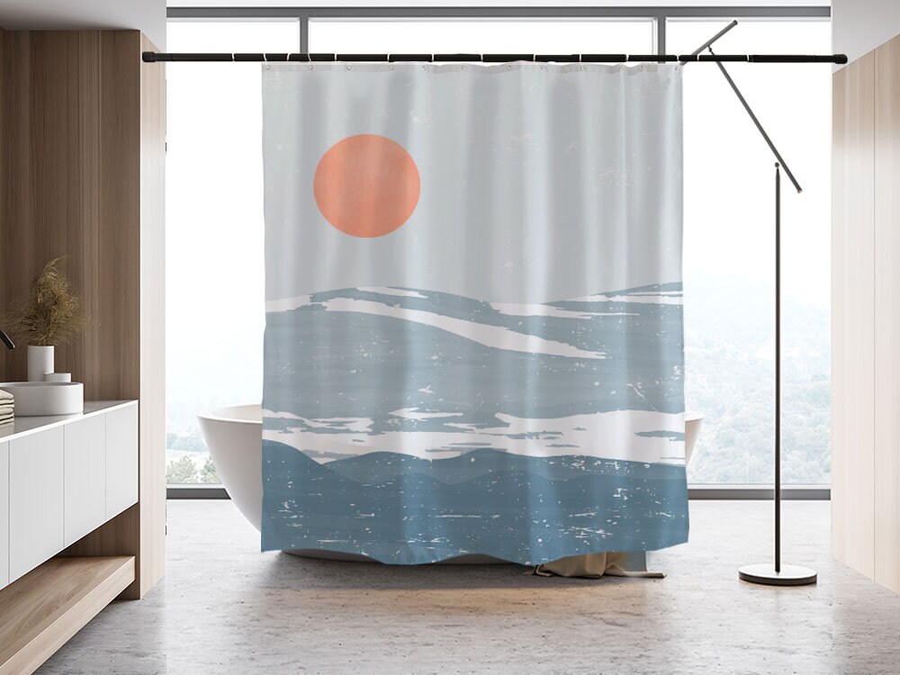 Snow Mountain and Blue Sea Shower Curtain - Waterproof and Washable for Modern Art Bathroom Decor - Image 2