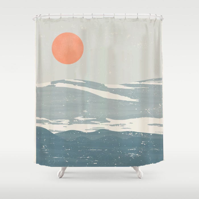 Snow Mountain and Blue Sea Shower Curtain - Waterproof and Washable for Modern Art Bathroom Decor - Image 3