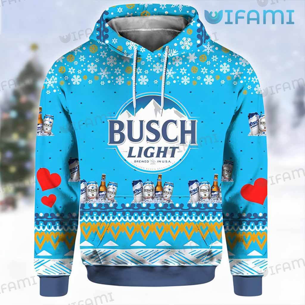 Snowflakes Heart Busch Light 3D Hoodie Printful - Gift for Beer Lovers