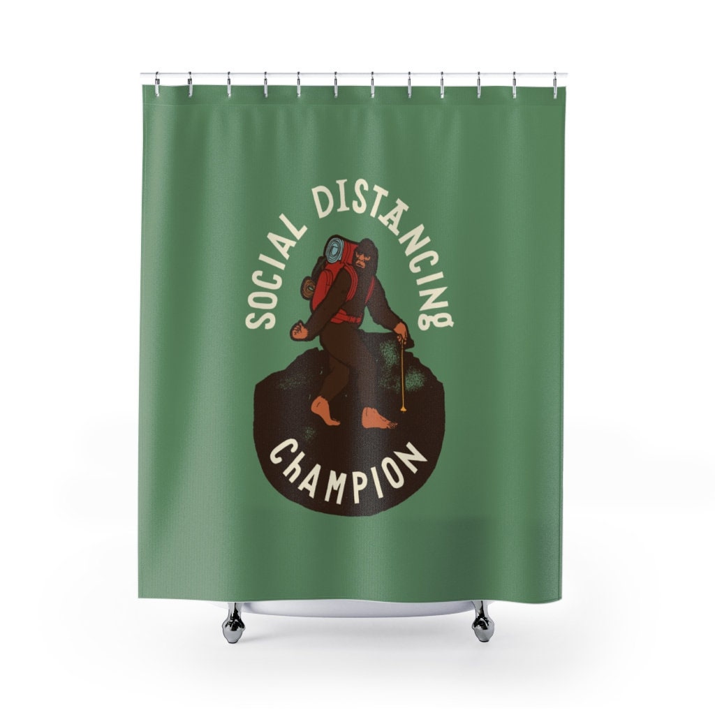 Social Distance in style with this Bigfoot Shower Curtain, The Beast, Sasquatch