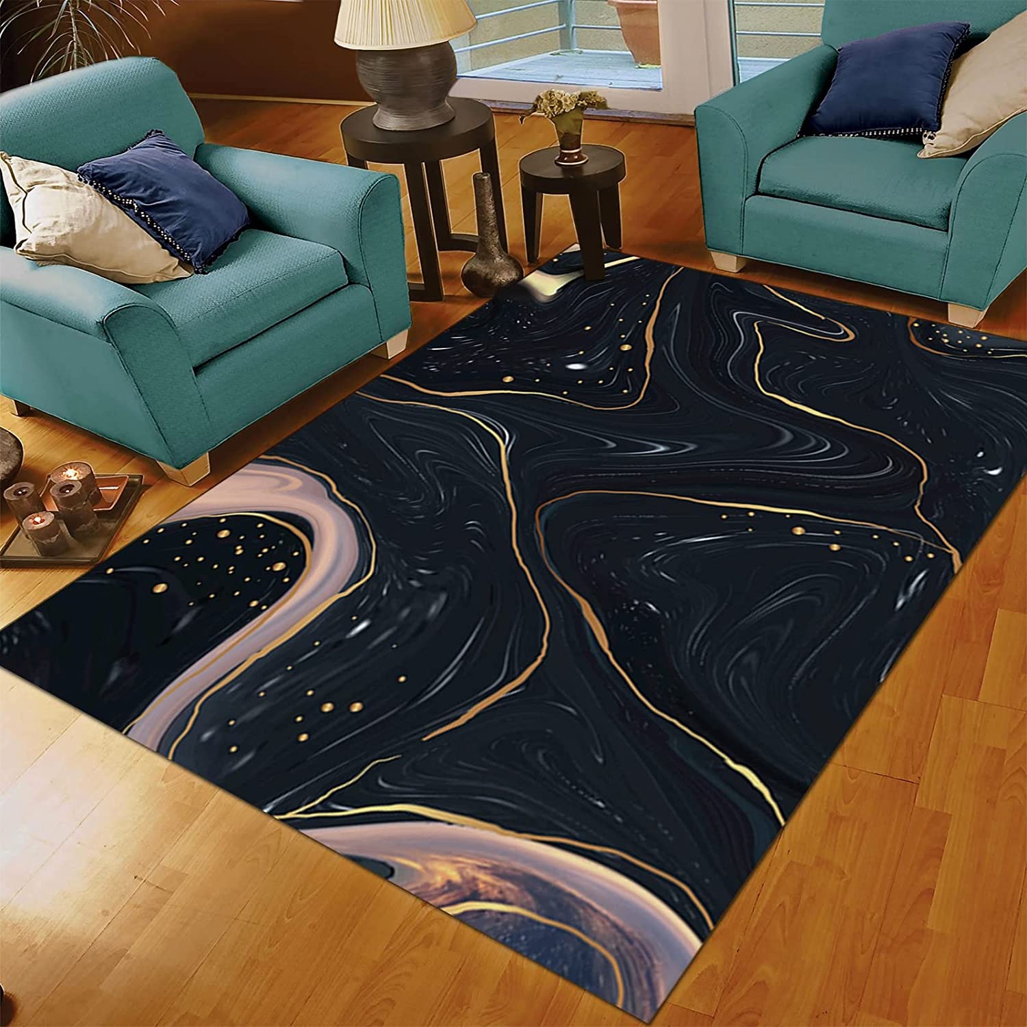 Soft 70s Pink Gold Modern Abstract Art Deco Rug for Stylish Home Decor