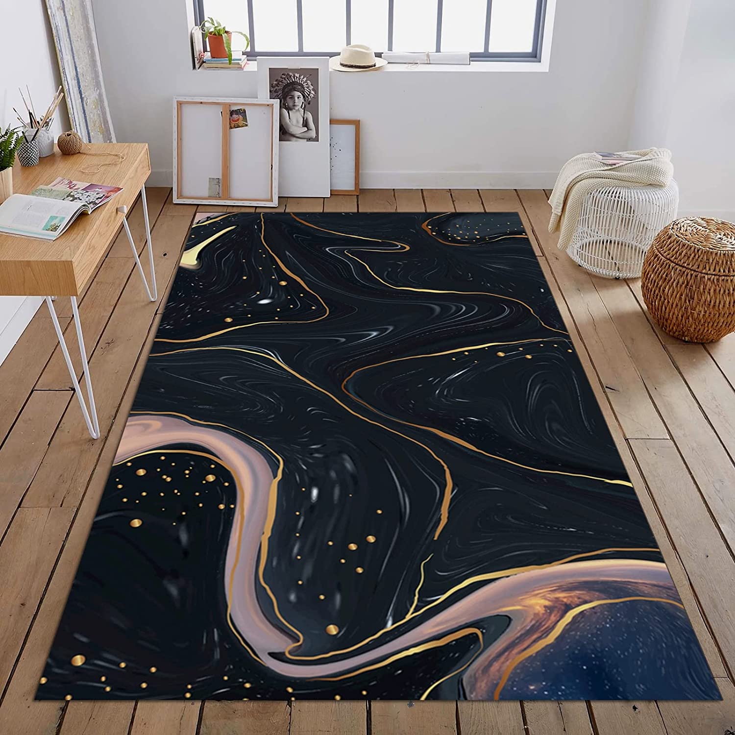 Soft 70s Pink Gold Modern Abstract Art Deco Rug for Stylish Home Decor - Image 2