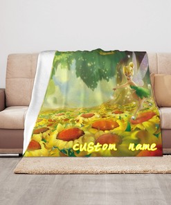 Soft Disney Tinker Bell Blanket with Custom Name for Baby Girl or Boy Gifts