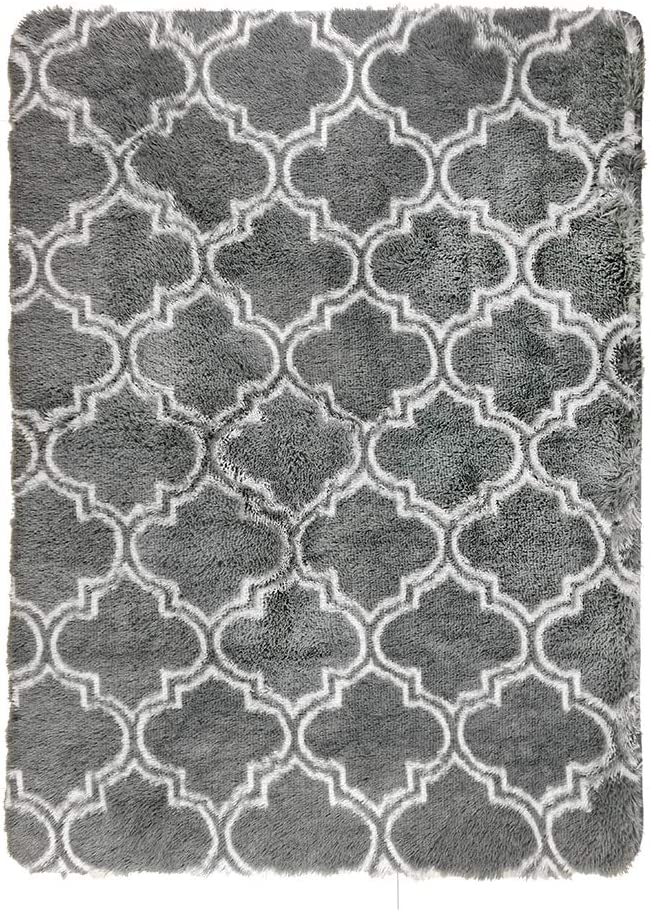 Soft Grey Trellis Modern Shag Area Rug for Comfy Living Room, Dining Room, and Bedroom Floor with Rectangular Version