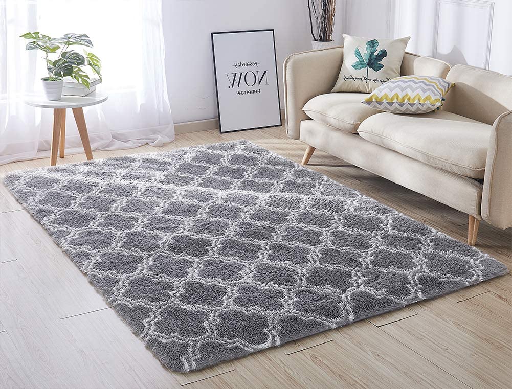 Soft Grey Trellis Modern Shag Area Rug for Comfy Living Room, Dining Room, and Bedroom Floor with Rectangular Version - Image 2