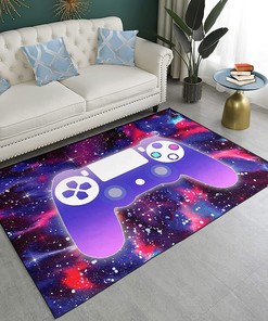 Soft Large Area Rug for Gaming Room - Gamer Carpet Decor with Green Laser Line
