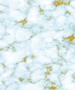 Soft Wool Stain Resistant Blue Gold Marble Abstract Area Rug with 70s Flair for Living Room or Bedroom