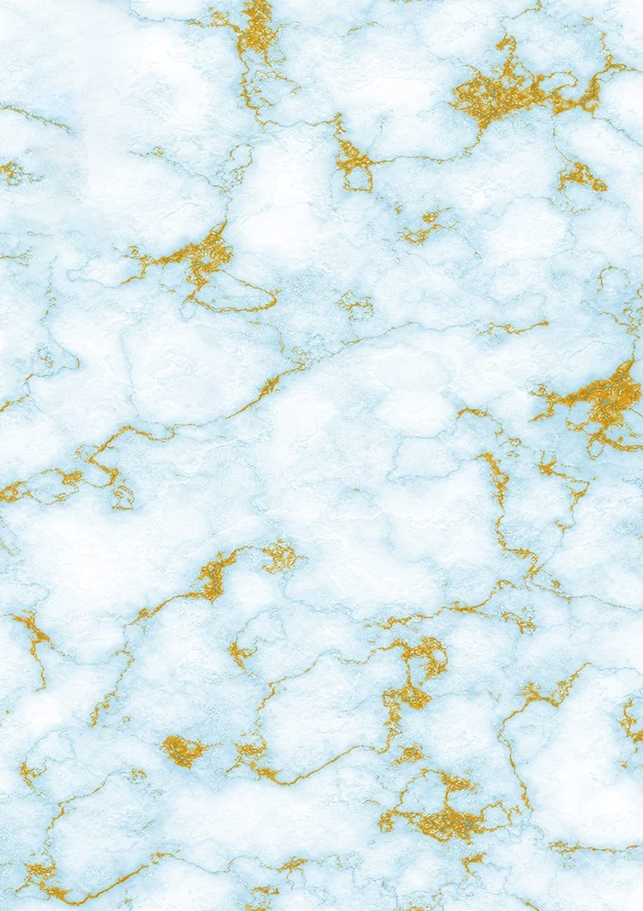 Soft Wool Stain Resistant Blue Gold Marble Abstract Area Rug with 70s Flair for Living Room or Bedroom