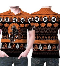 Son Goku fighting in a Dragon Ball Christmas Knitting Pattern 3D All Over Print Polo Shirt