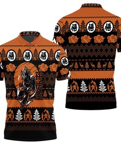 Songoku Super Saiyan Fighting Dragon Ball Christmas Knitting Pattern Polo Shirt All Over Print Shirt 3D T-Shirt