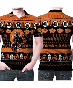 Songoku Super Saiyan Fighting Dragon Ball Ugly Christmas Pattern 3D All Over Print Polo Shirt
