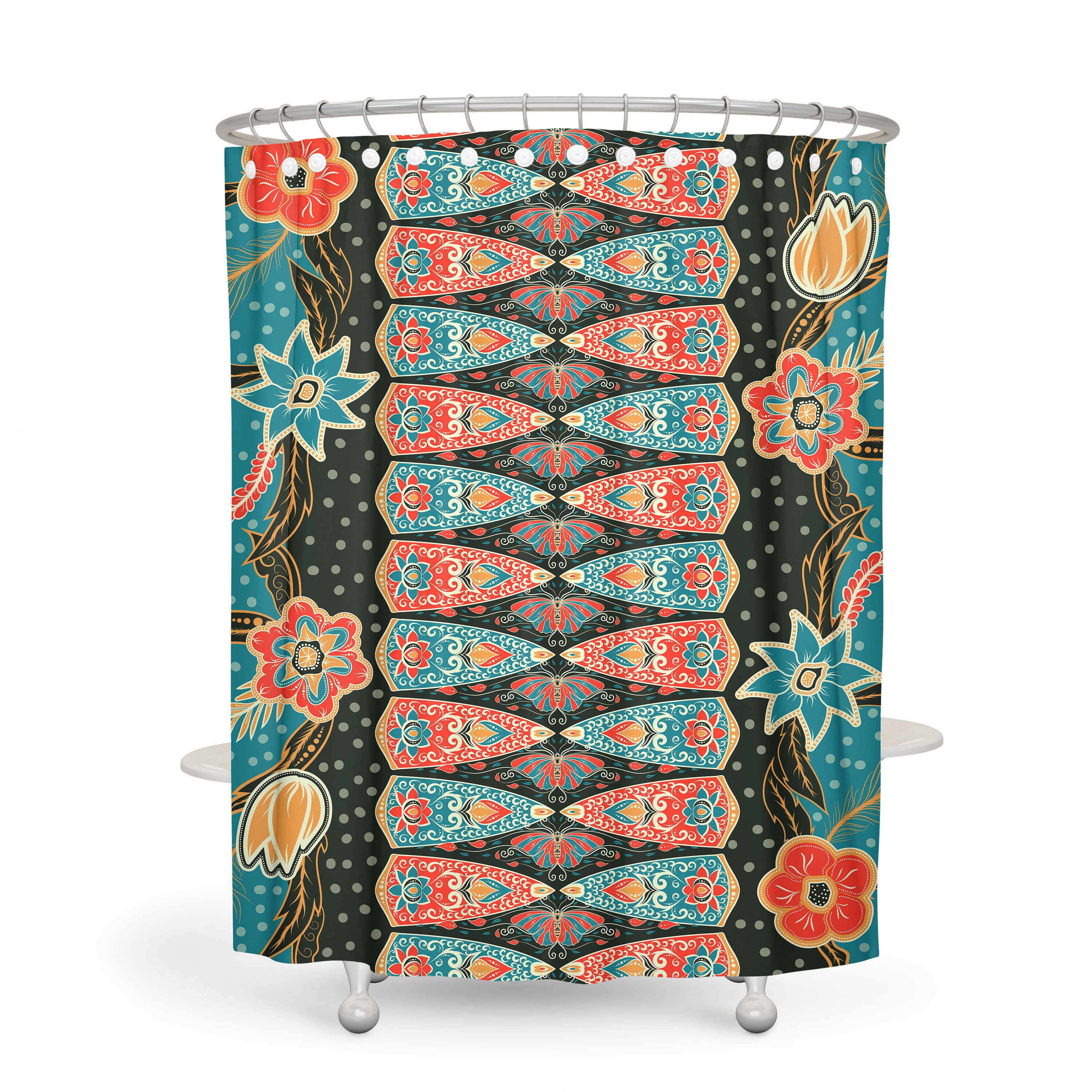 Southwest Turquoise Boho Shower Curtain with Optional Towels and Mat for Unique Bathroom Decor - Image 2