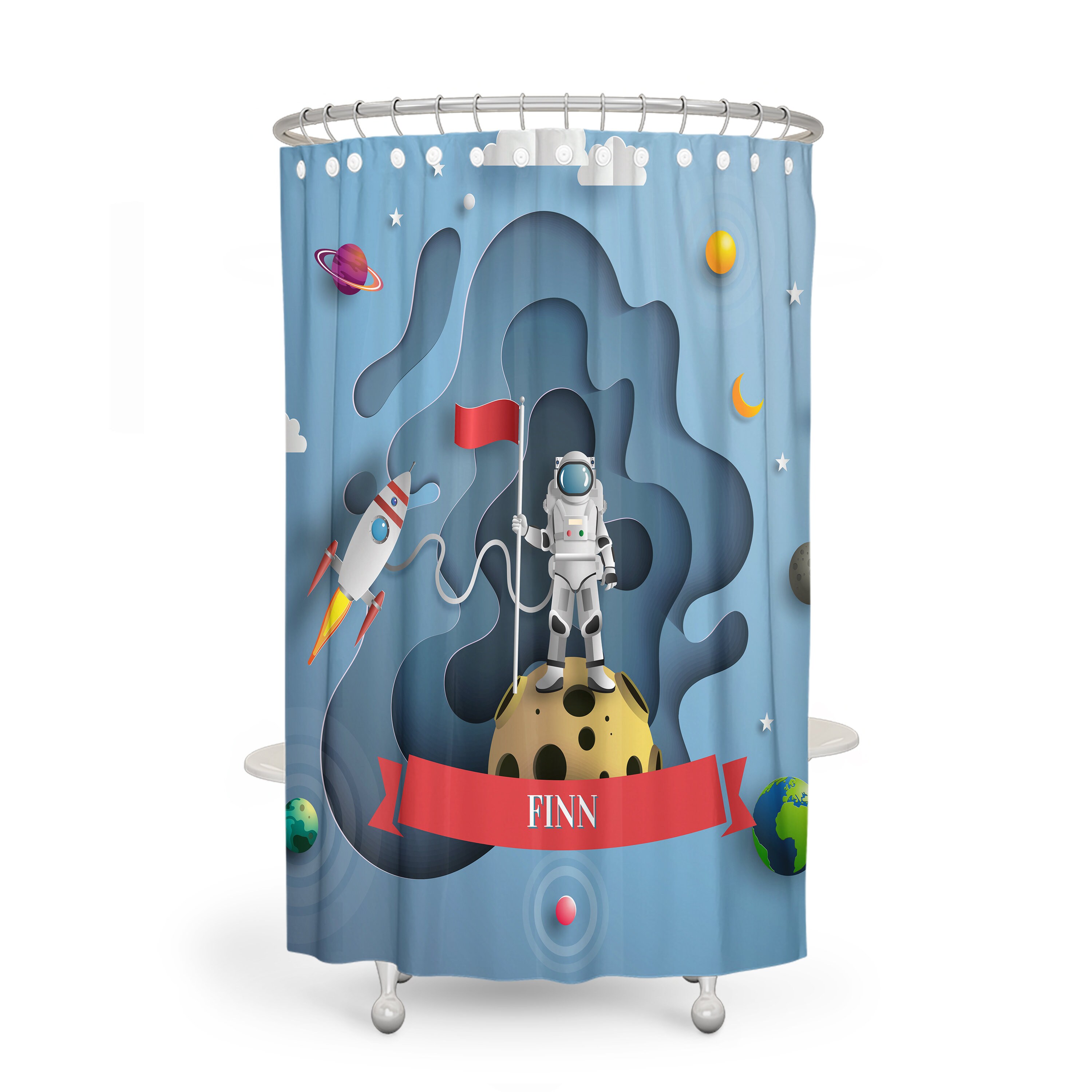 Space Theme Shower Curtain with Galaxy Bath Set - Image 3