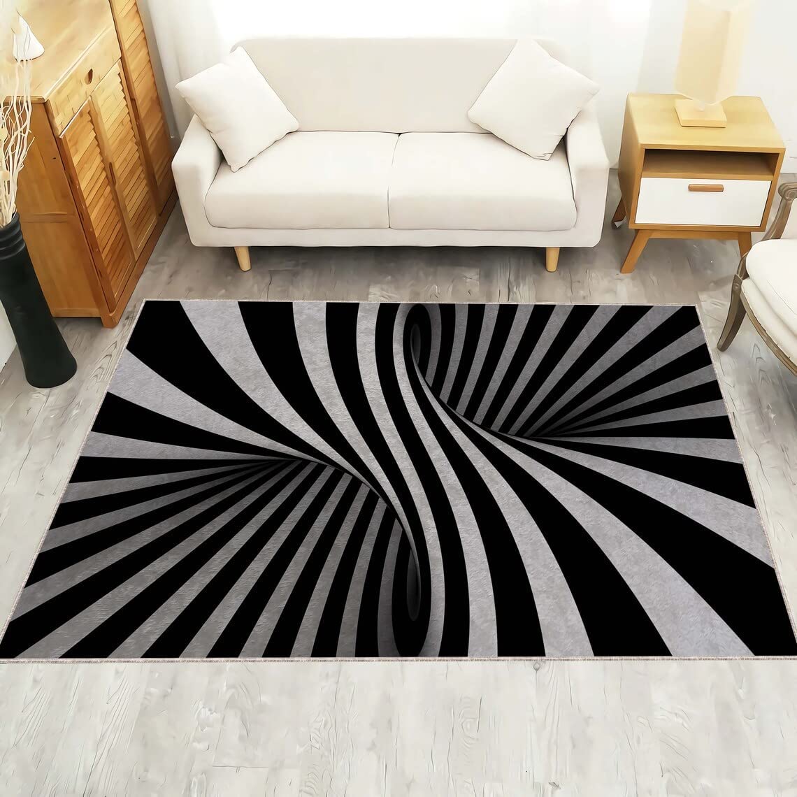 Spiral Black-White Optical Illusion Rug - Perfect Modern Housewarming Living-Room Decoration for Bedrooms