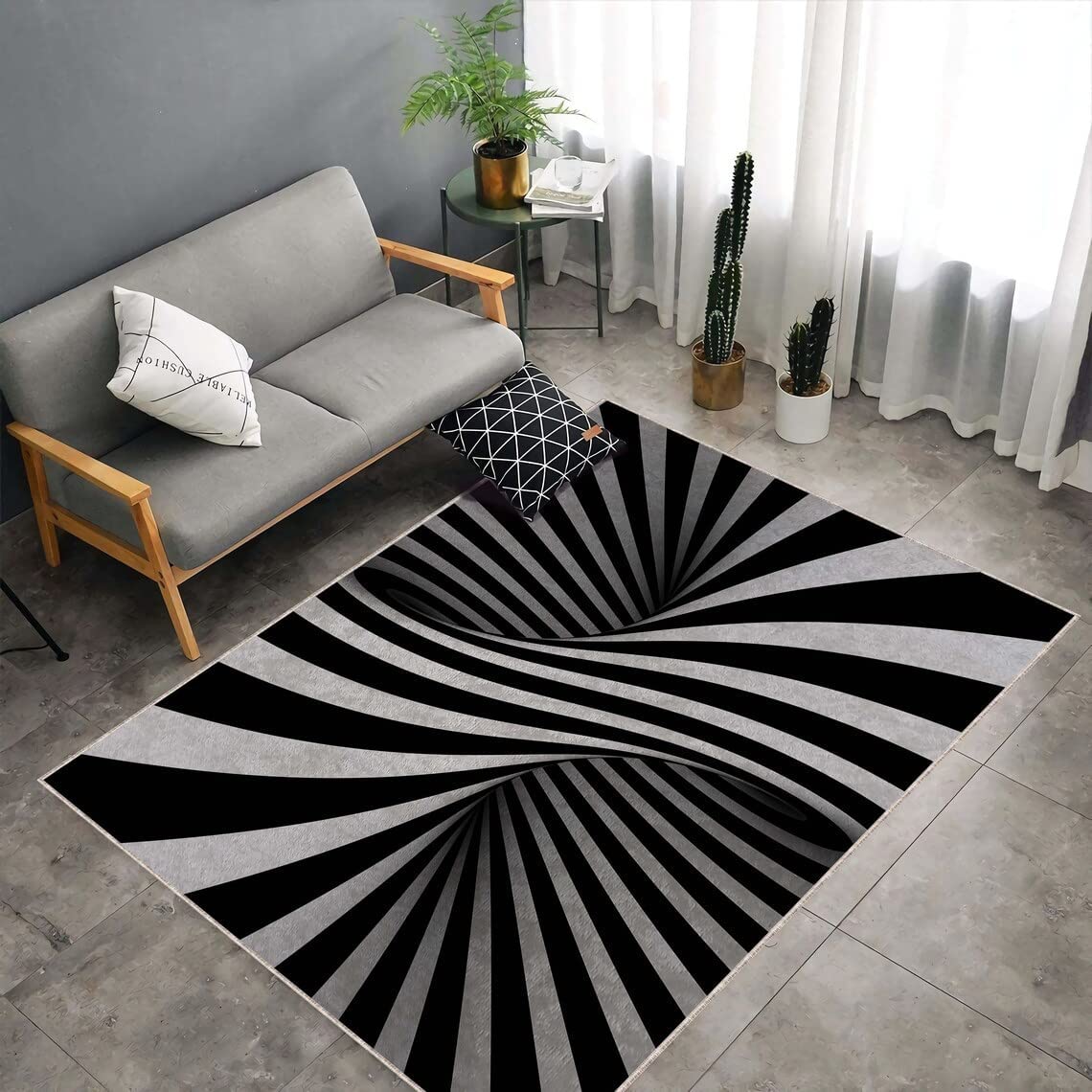 Spiral Black-White Optical Illusion Rug - Perfect Modern Housewarming Living-Room Decoration for Bedrooms - Image 2