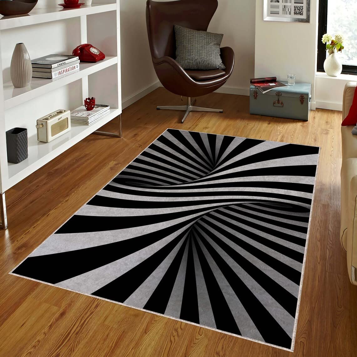 Spiral Black-White Optical Illusion Rug - Perfect Modern Housewarming Living-Room Decoration for Bedrooms - Image 3